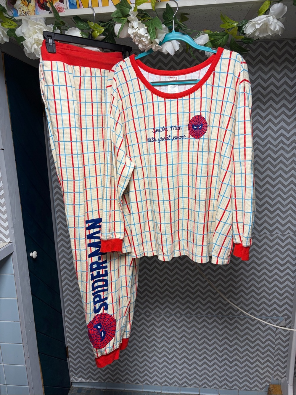 Marvel Spiderman Red & Cream Plaid Pajama Set 2XL from Disney Store